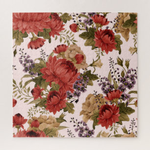 Watercolor Chrysanthemum Roses: Floral Seamless Jigsaw Puzzle