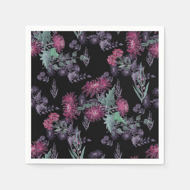 Watercolor Chrysanthemums flowers floral ink print Napkin (Front)