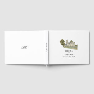 Watercolor Church Traditional Monogram Wedding Guest Book