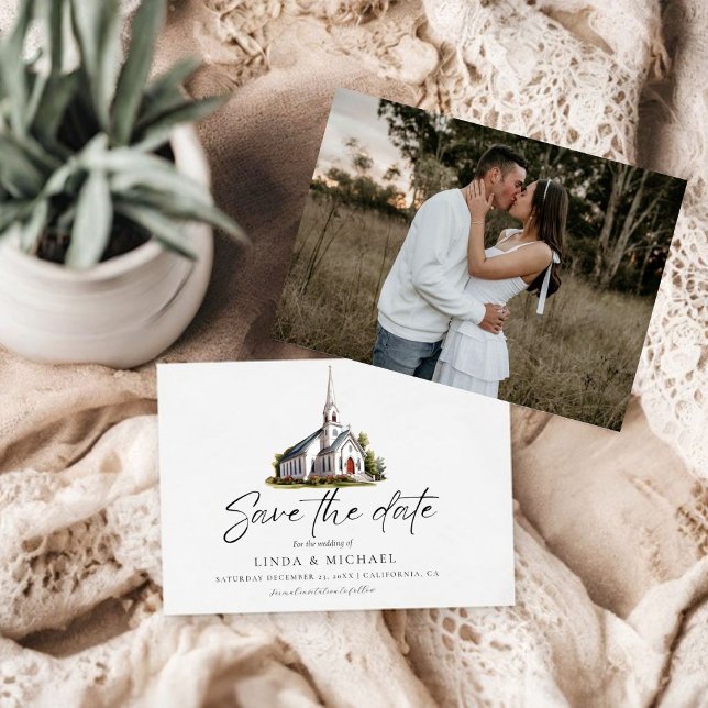 Watercolor Church Venue illustration Wedding Save The Date (Creator Uploaded)