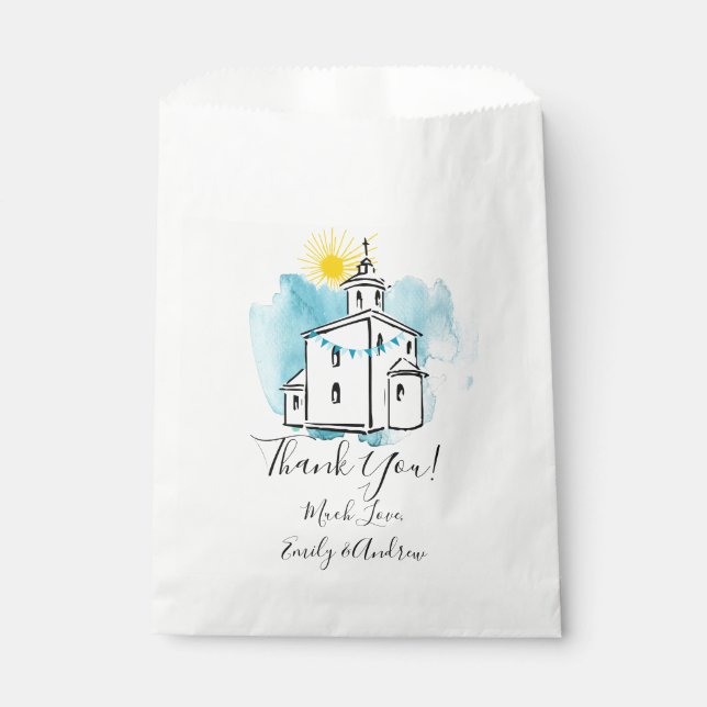 Watercolor Church with Cross Steeple Thank you Favour Bag (Front)
