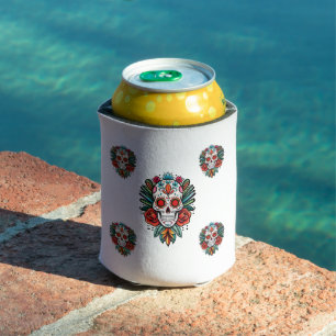 Watercolor Cinco De Mayo Colourful Sugar Skull Can Cooler