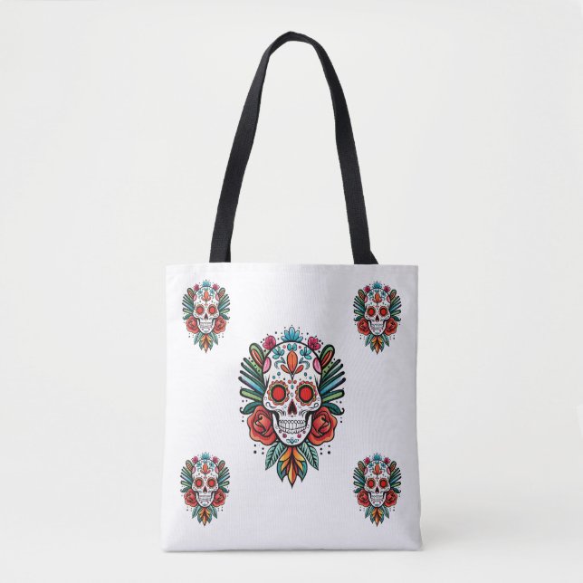 Watercolor Cinco De Mayo Colourful Sugar Skull Tote Bag (Front)