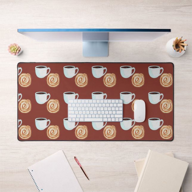 Watercolor Cinnamon Bun Pastry Coffee Desk Mat (Office 1)