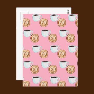 Watercolor Cinnamon Bun Pastry Coffee Postcard