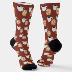 Watercolor Cinnamon Bun Pastry Coffee Socks