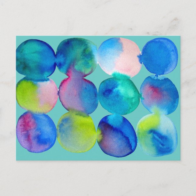 Watercolor circle pattern abstract art cool colour postcard (Front)