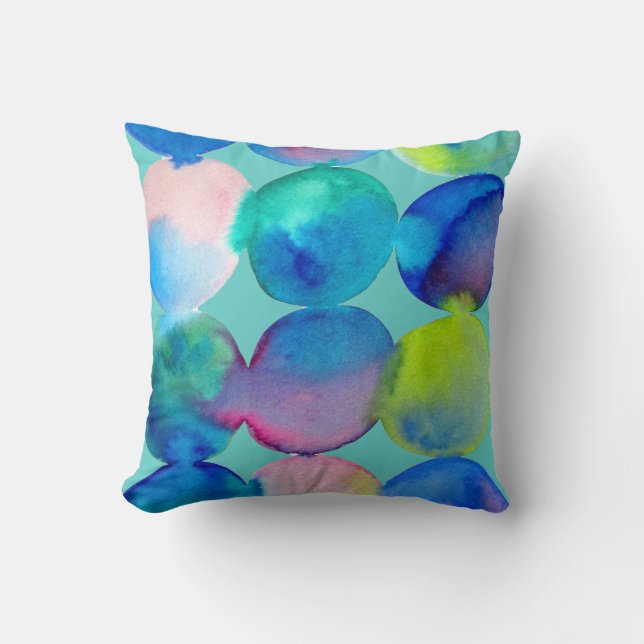 Watercolor circle pattern abstract art cool colour throw pillow (Front)