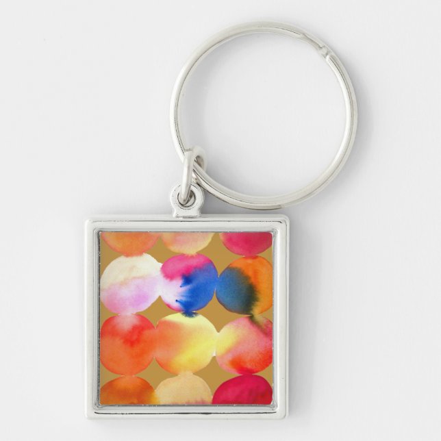 Watercolor circle pattern abstract art warm colour keychain (Front)