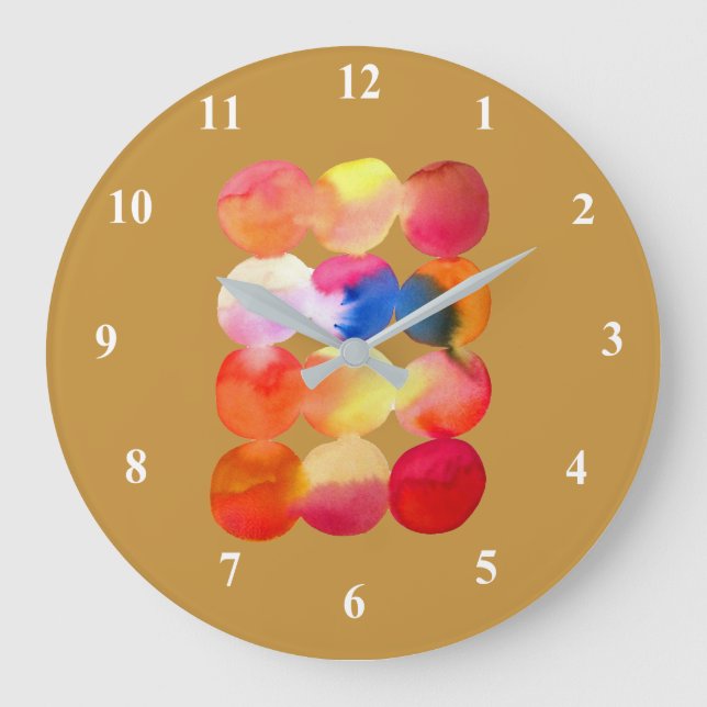 Watercolor circle pattern abstract art warm colour large clock (Front)