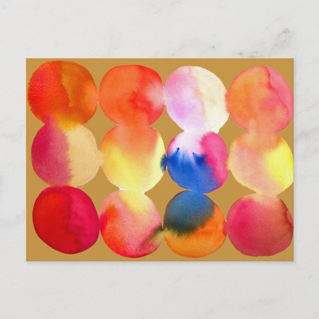 Watercolor circle pattern abstract art warm colour postcard (Front)