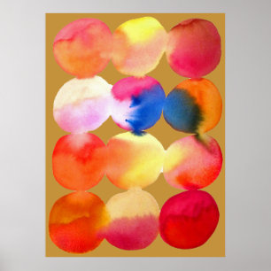 Watercolor circle pattern abstract art warm colour poster