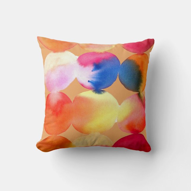 Watercolor circle pattern abstract art warm colour throw pillow (Front)