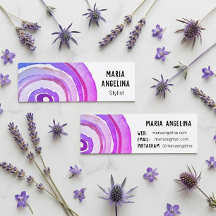 Watercolor Circles Colourful Rings Abstract Purple Mini Business Card