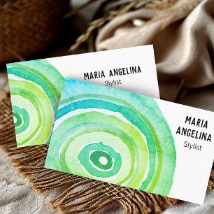 Watercolor Circles Neutral Rings Abstract Green Business Card