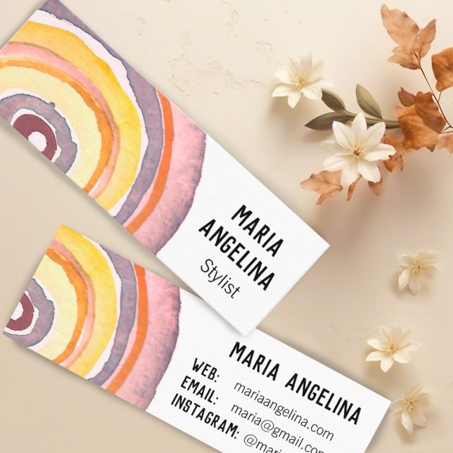 Watercolor Circles Neutral Rings Abstract Warm Mini Business Card (Custom mini business cards decorated with warm neutral watercolor ring pattern)