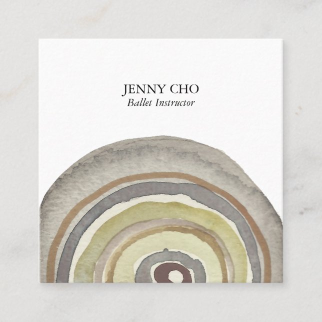 Watercolor Circles Rings Abstract Minimal Neutrals Square Business Card (Front)