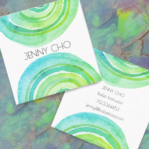 Watercolor Circles Rings Abstract Minimalist Green Square Business Card