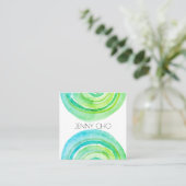 Watercolor Circles Rings Abstract Minimalist Green Square Business Card (Standing Front)
