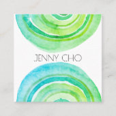 Watercolor Circles Rings Abstract Minimalist Green Square Business Card (Front)