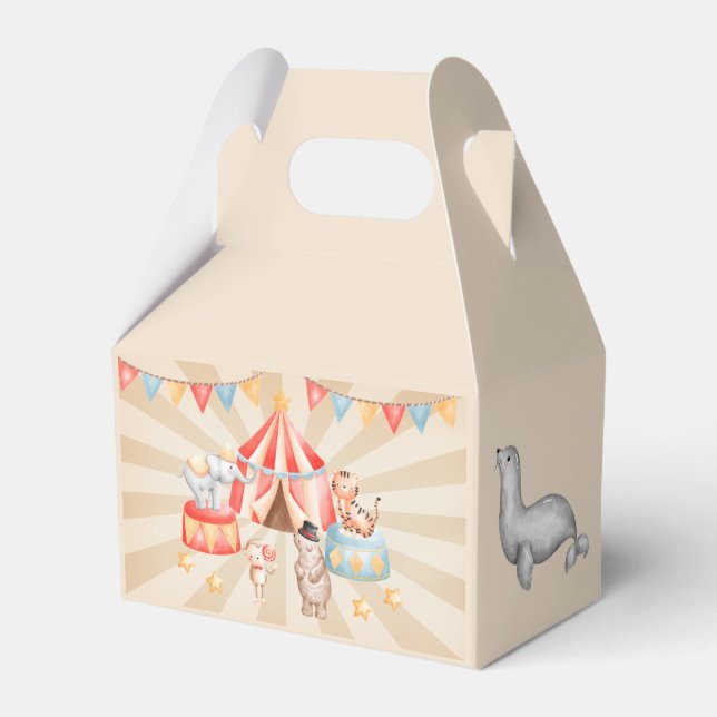 Watercolor Circus Animals Birthday Favor Box (Front Side)