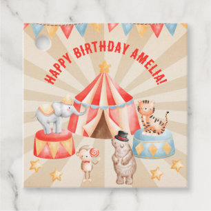 Watercolor Circus Animals Birthday Favour Tags