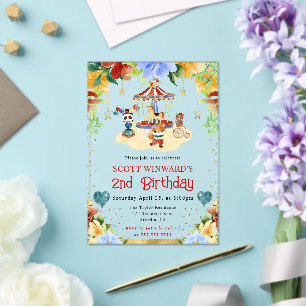 Watercolor Circus Animals Kids Birthday Acrylic Invitations