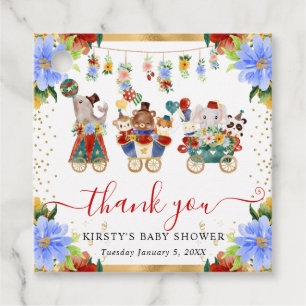 Watercolor Circus Animals Train Floral Baby Shower Favour Tags