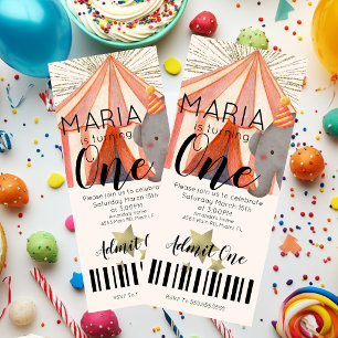Watercolor Circus First Birthday Ticket Party B Invitation