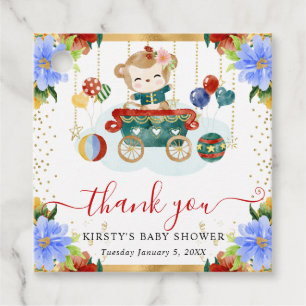 Watercolor Circus Monkey Train Floral Baby Shower Favour Tags
