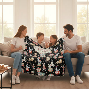 Watercolor Circus Tent Elephants Lions Family Fleece Blanket