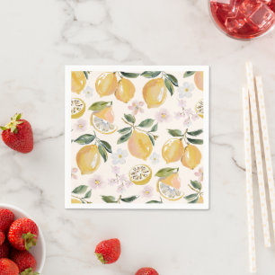 Watercolor Citrus & Blueberry Pattern Napkin
