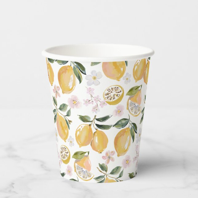 Watercolor Citrus & Blueberry Pattern Paper Cups (Front)