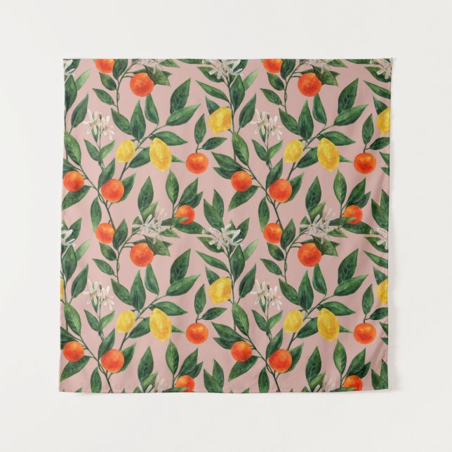Watercolor Citrus Branches Ornament Pattern Tapestry (Front)
