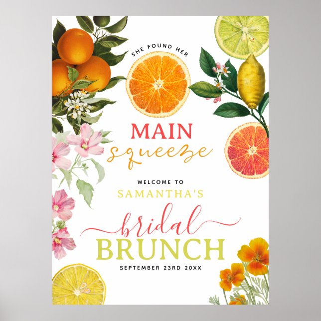 Watercolor Citrus Floral Bridal Shower Brunch Arch Poster (Front)