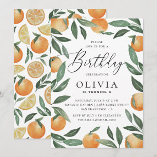 Watercolor citrus floral garden kids birthday invitation