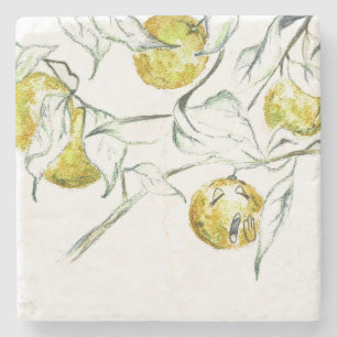 Watercolor Citrus Fruit Clementine Cutie Stone Coaster