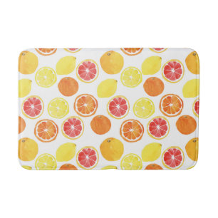 Watercolor Citrus Fruit Pattern Bath Mat