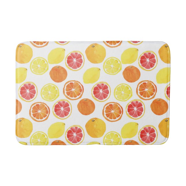 Watercolor Citrus Fruit Pattern Bath Mat (Front)