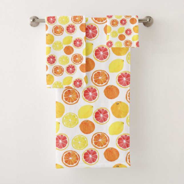 Watercolor Citrus Fruit Pattern Bath Towel Set (Insitu)