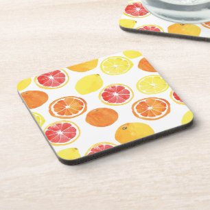Watercolor Citrus Fruit Pattern Coaster