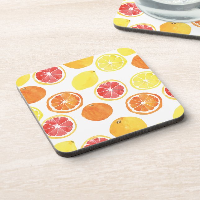 Watercolor Citrus Fruit Pattern Coaster (Left Side)