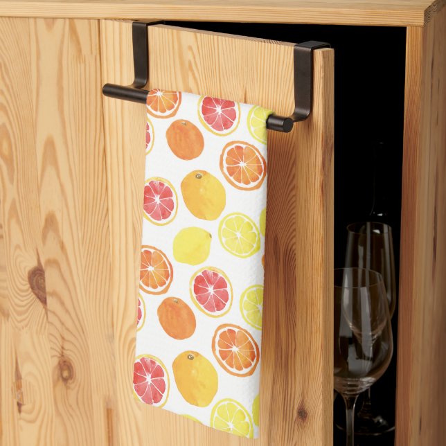 Watercolor Citrus Fruit Pattern Kitchen Towel (Thirds Fold)