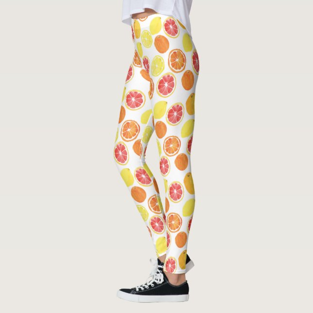 Watercolor Citrus Fruit Pattern Leggings (Left)