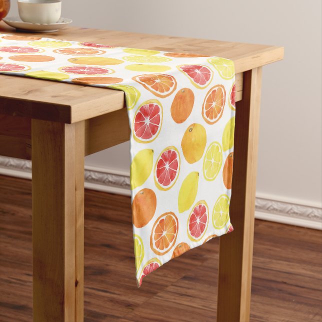 Watercolor Citrus Fruit Pattern Medium Table Runner (In Situ)