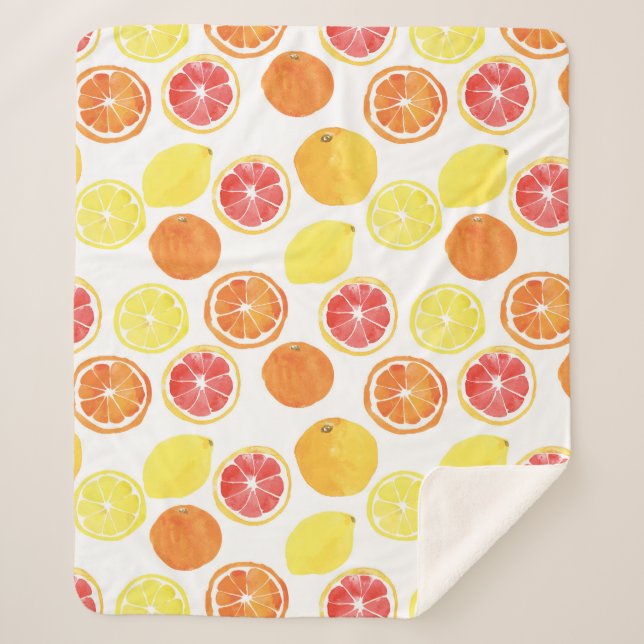 Watercolor Citrus Fruit Pattern Sherpa Blanket (Front)