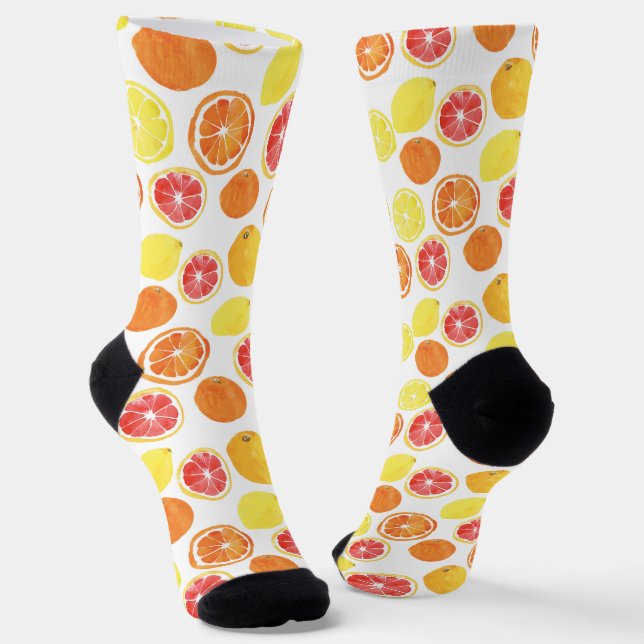 Watercolor Citrus Fruit Pattern Socks (Angled)