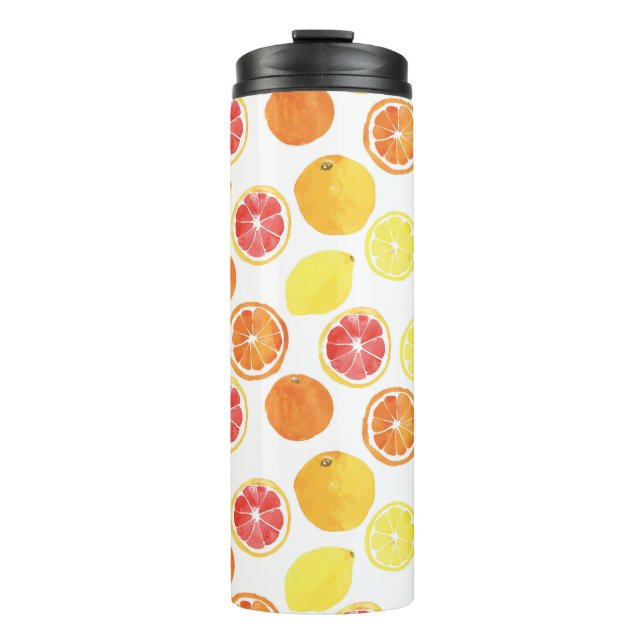 Watercolor Citrus Fruit Pattern Thermal Tumbler (Front)