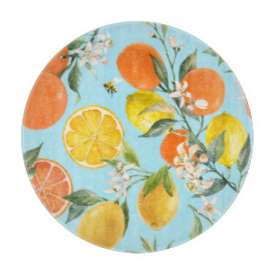 Watercolor Citrus Fruits: Hand Drawn Cutting Board