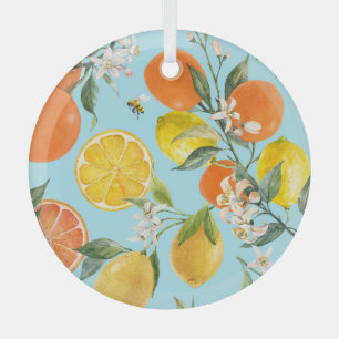 Watercolor Citrus Fruits: Hand Drawn Glass Ornament